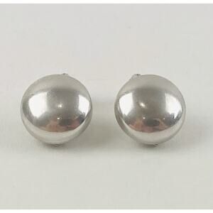 Monet Silver Tone Dome Button Clip-On Vintage Earrings Mod Ball Small Tiny Huggi